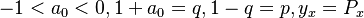 -1 < a_0 < 0, 1+a_0 = q, 1-q = p, y_x = P_x